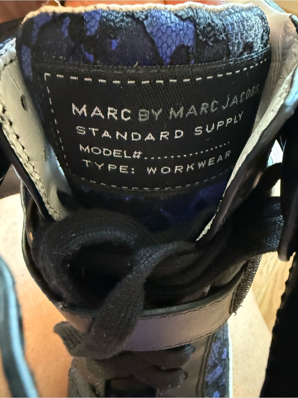 RARE Marc by Marc Jacobs Vintage Black & Blue Lace High-Top Sneakers with Straps - Picture 6 of 9